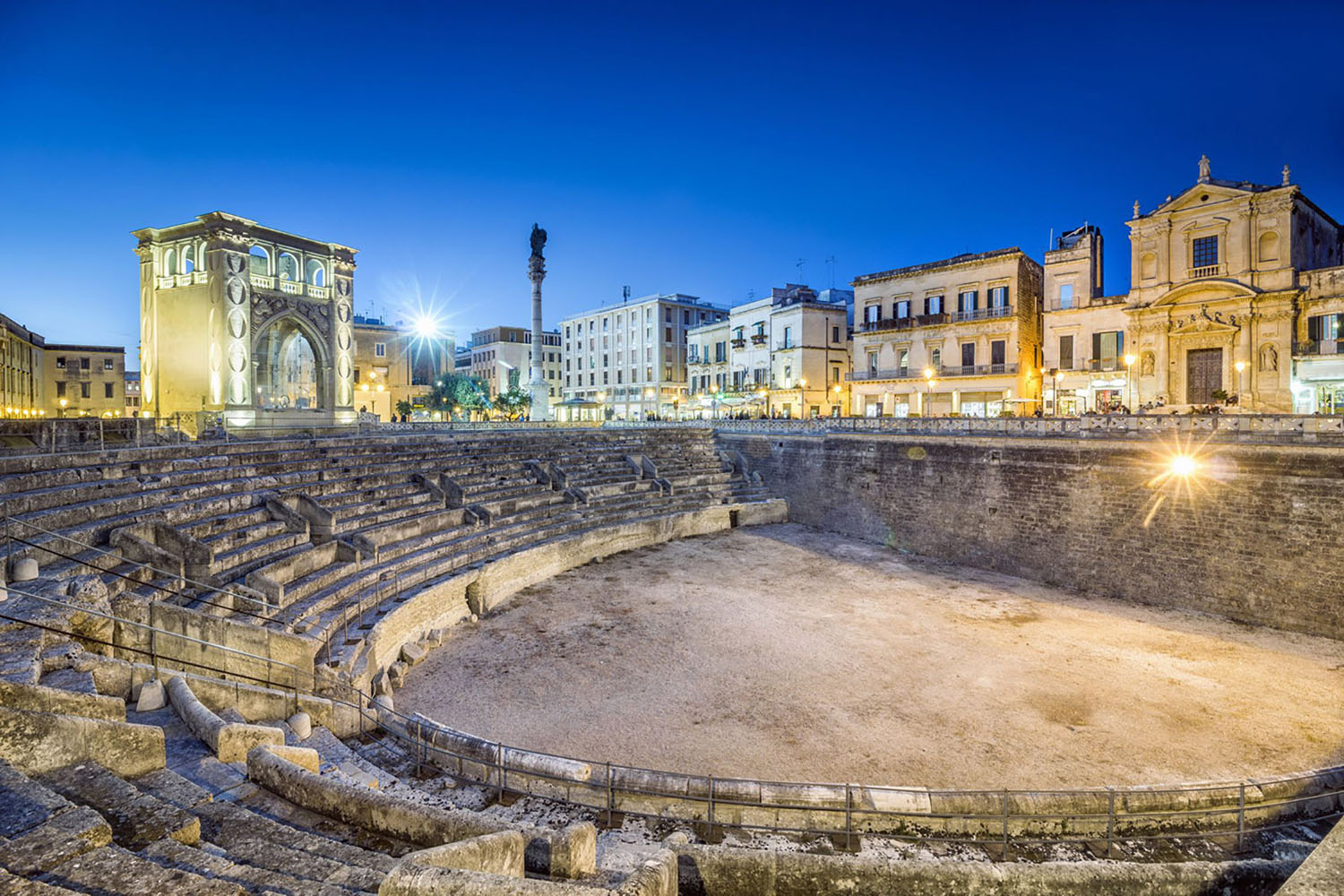 Ancient amphitheater in city of Lecce, Italy