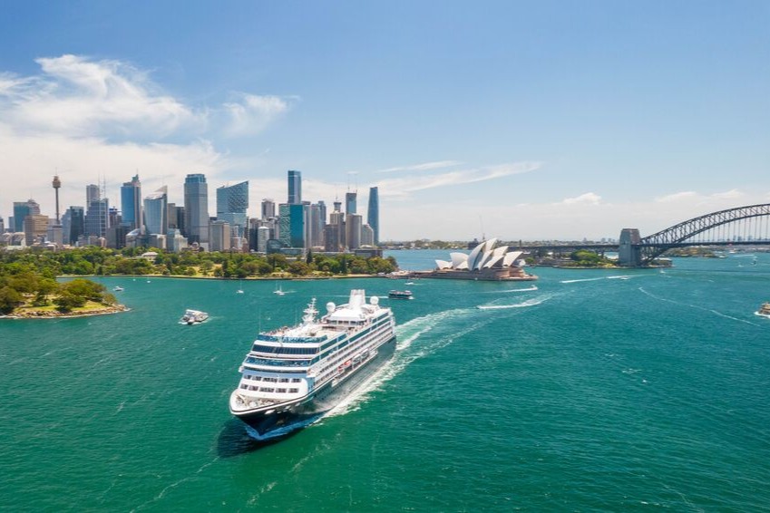 Azamara ship cruising through Sydney Harbour
