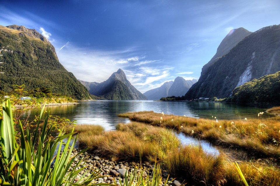 Milford Sound surrounded by New Zealand mountains