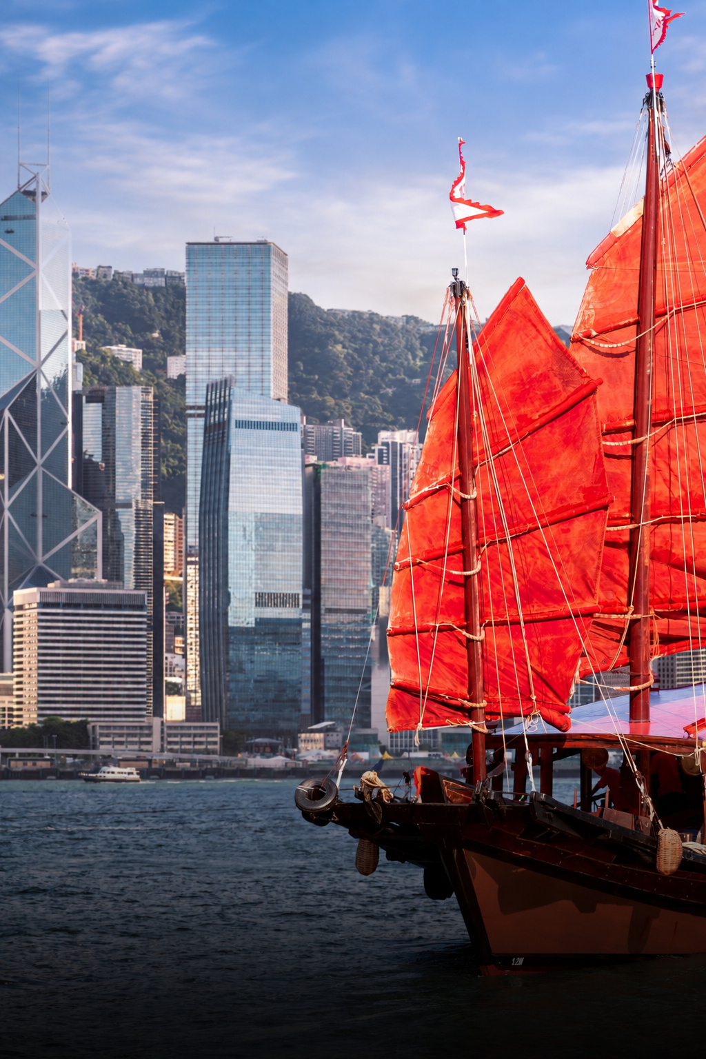 Traditional junk boat in Hong Kong Harbour