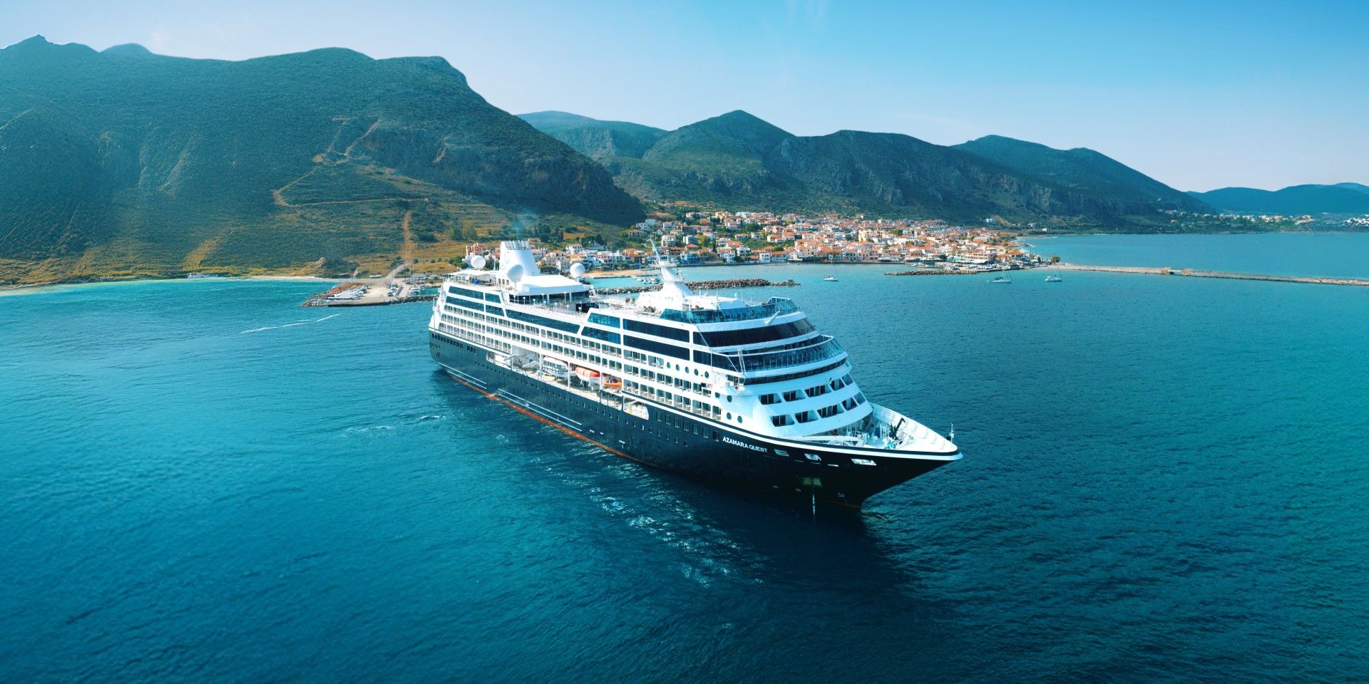 Azamara Cruise ship pulling away from port