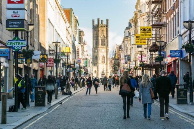 Pedestrians and shops along Liverpool’s Bold Street
