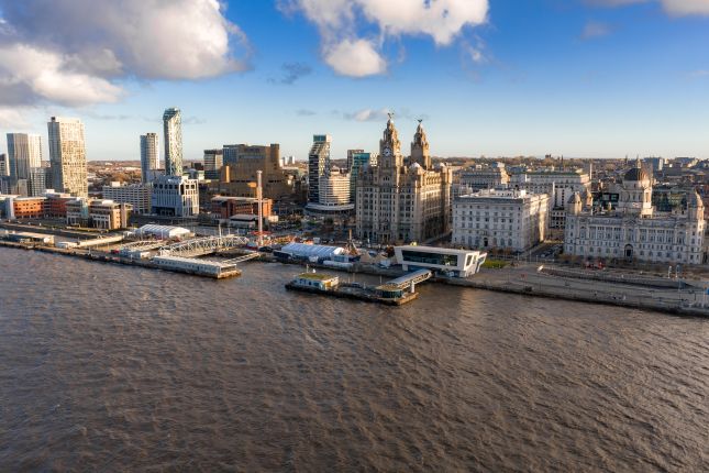 Liverpool waterfront and Three Graces from the Mersey