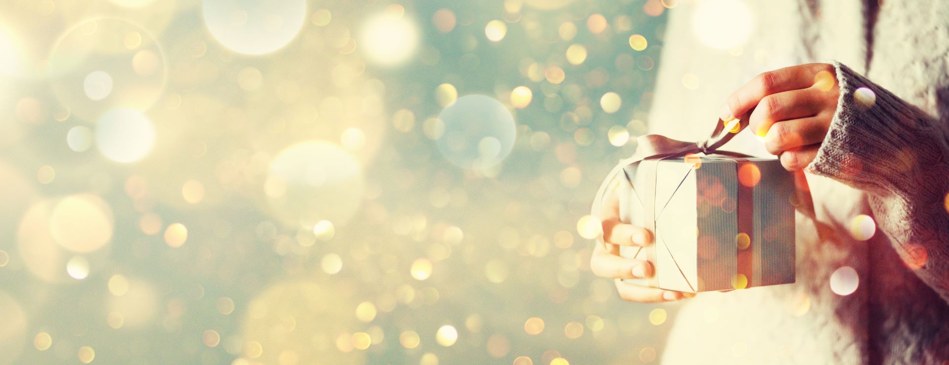 shimmer background woman holding gift