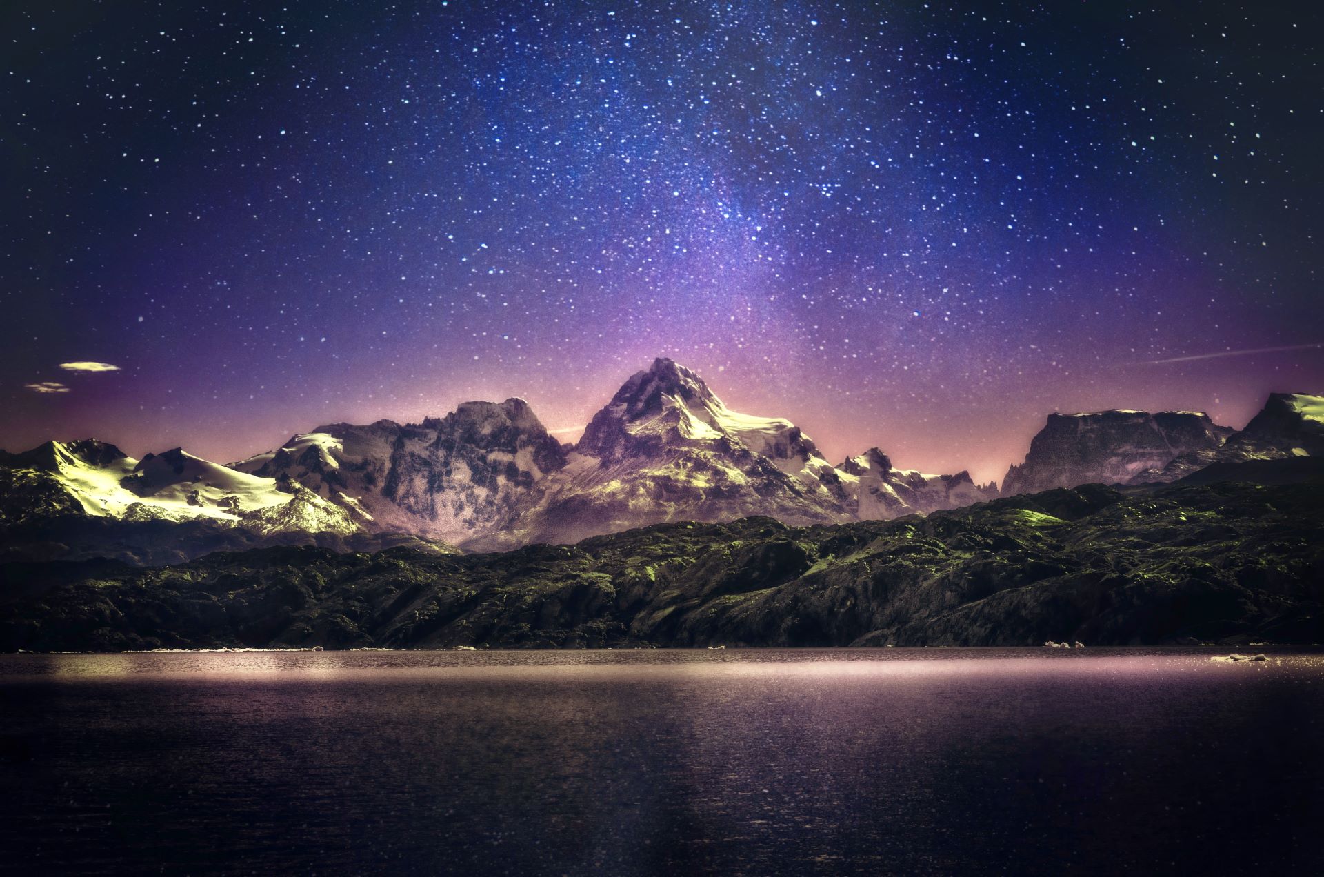 starry night sky above mountain