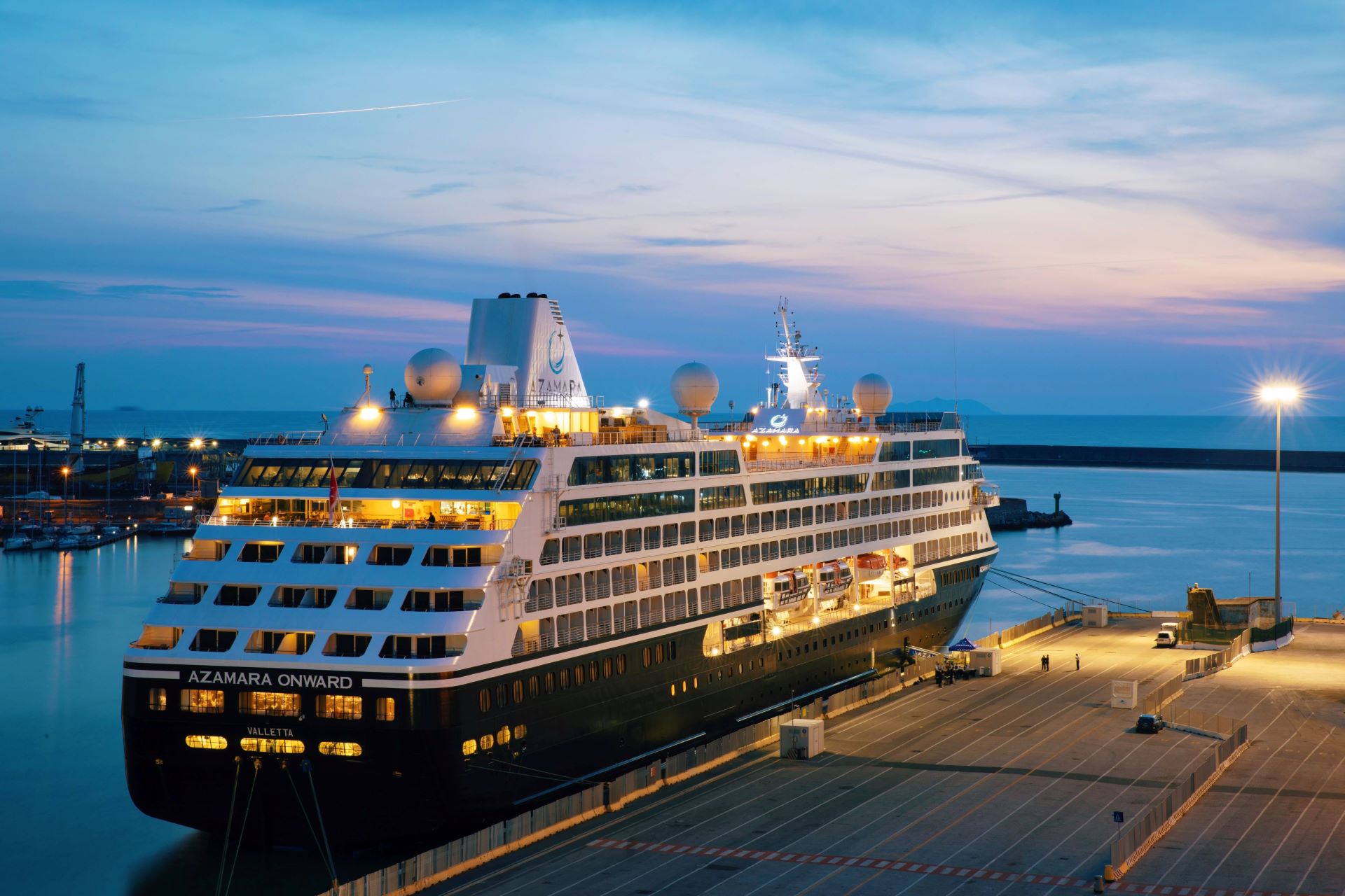 docked ship at dusk