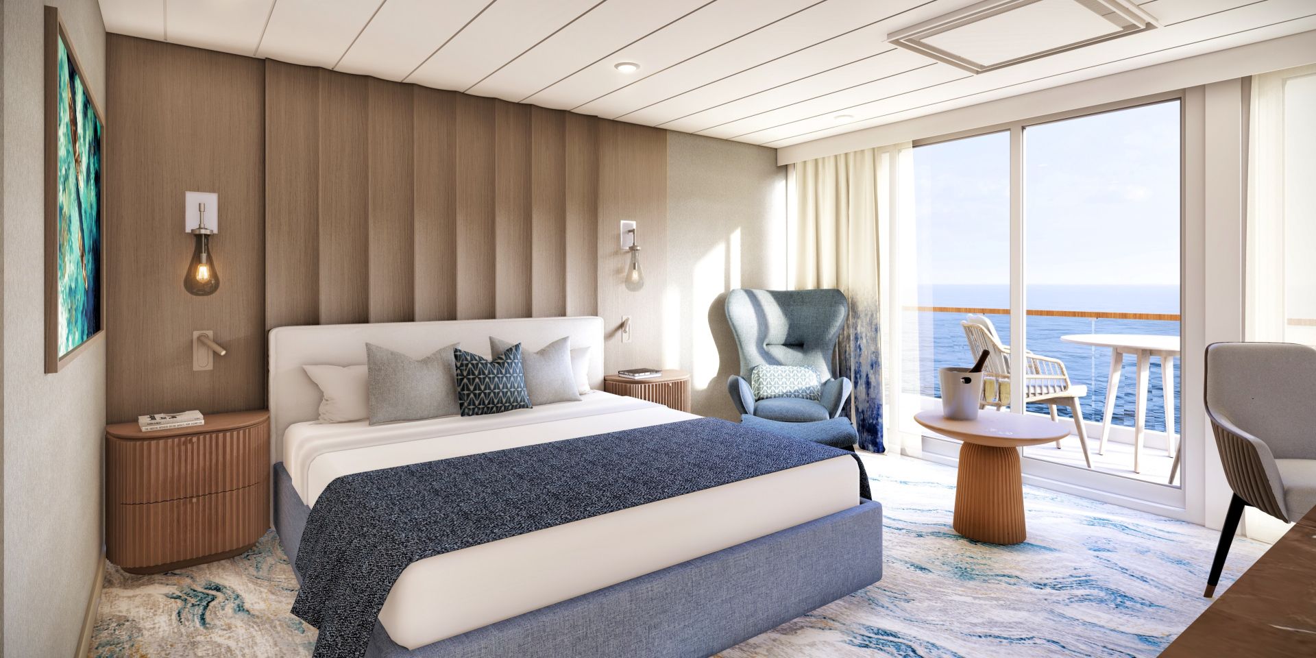 Cruiseship suite with stunning views and balcony