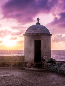 old fort lookout looking over ocean at dusk