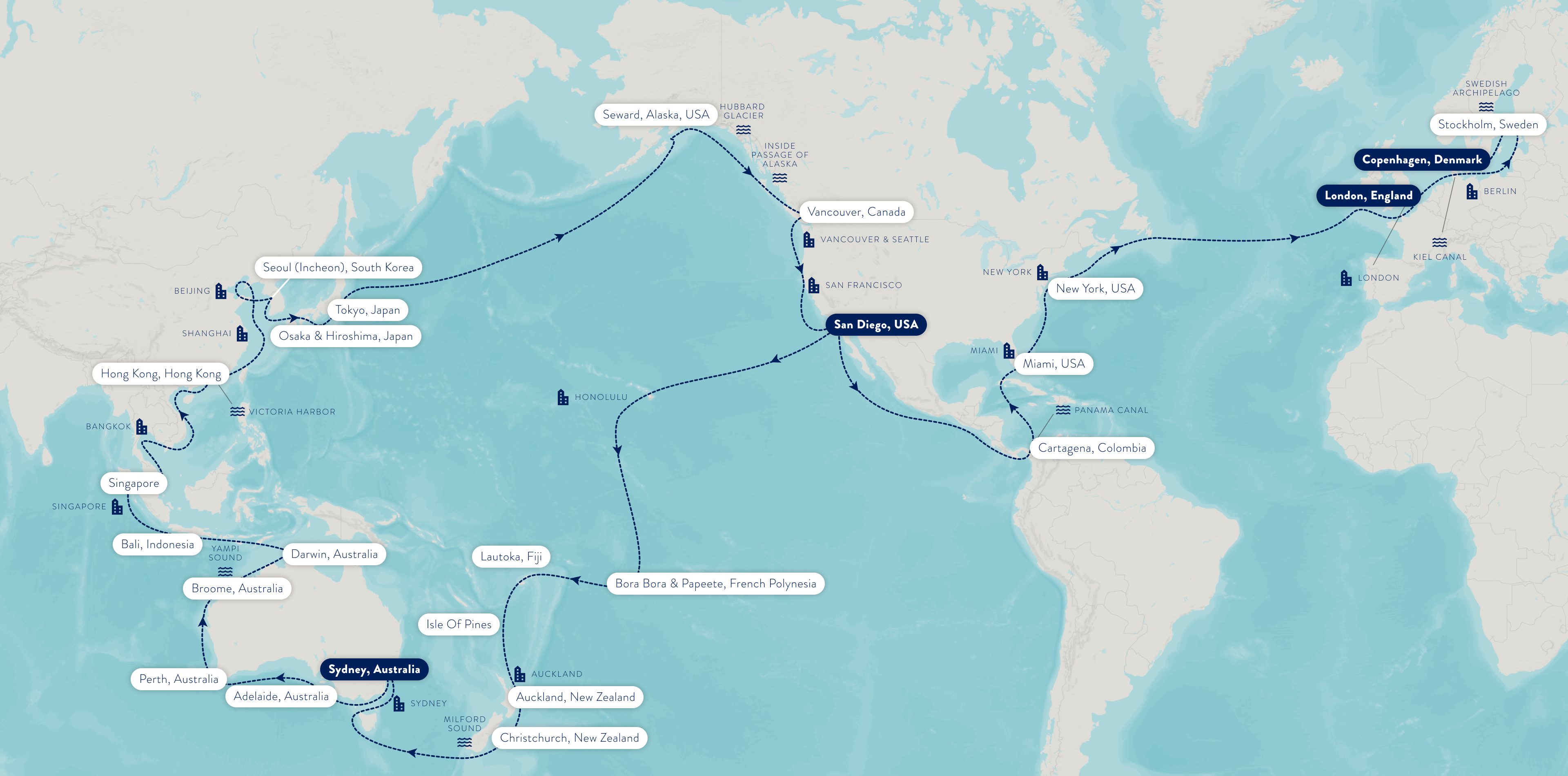 Overview map of Azamara World Cruise