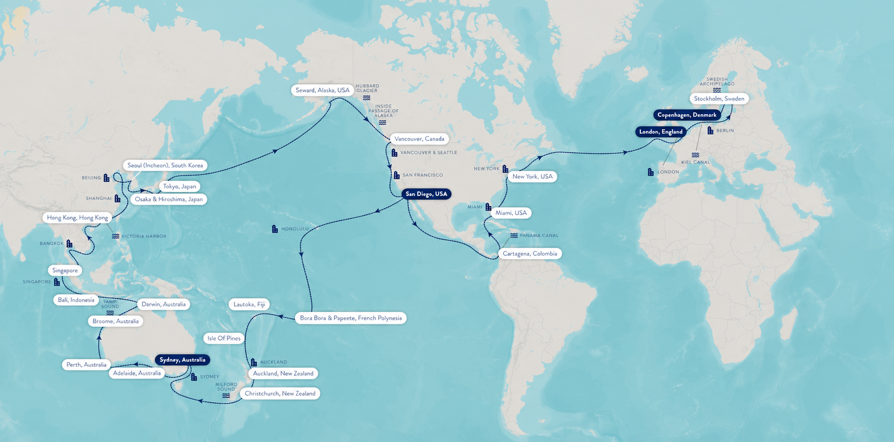 Overview map of Azamara World Cruise