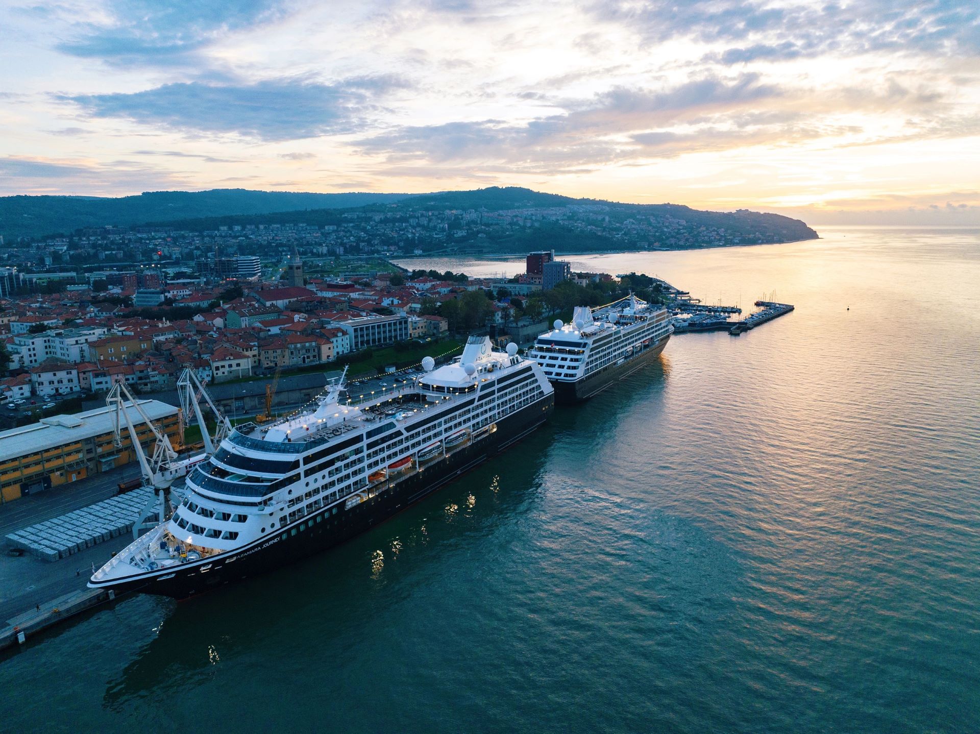 Azamara ship front aerial view