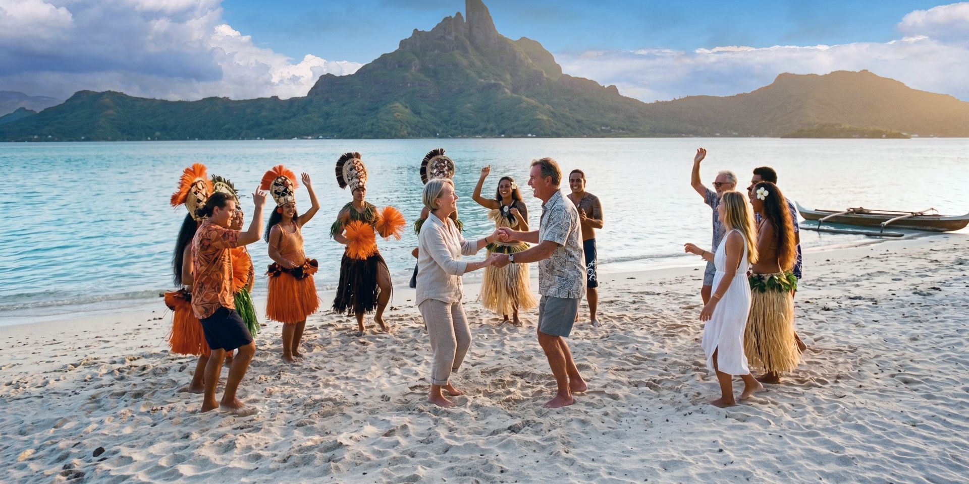 Guests enjoy Polynesian dancing in Bora Bora