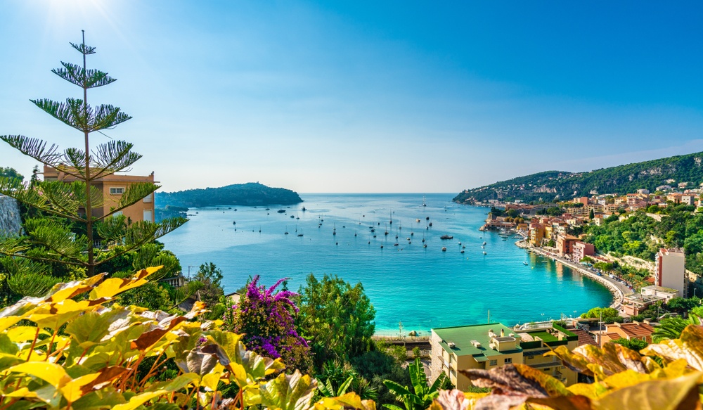 aerial view seaside town sunny day