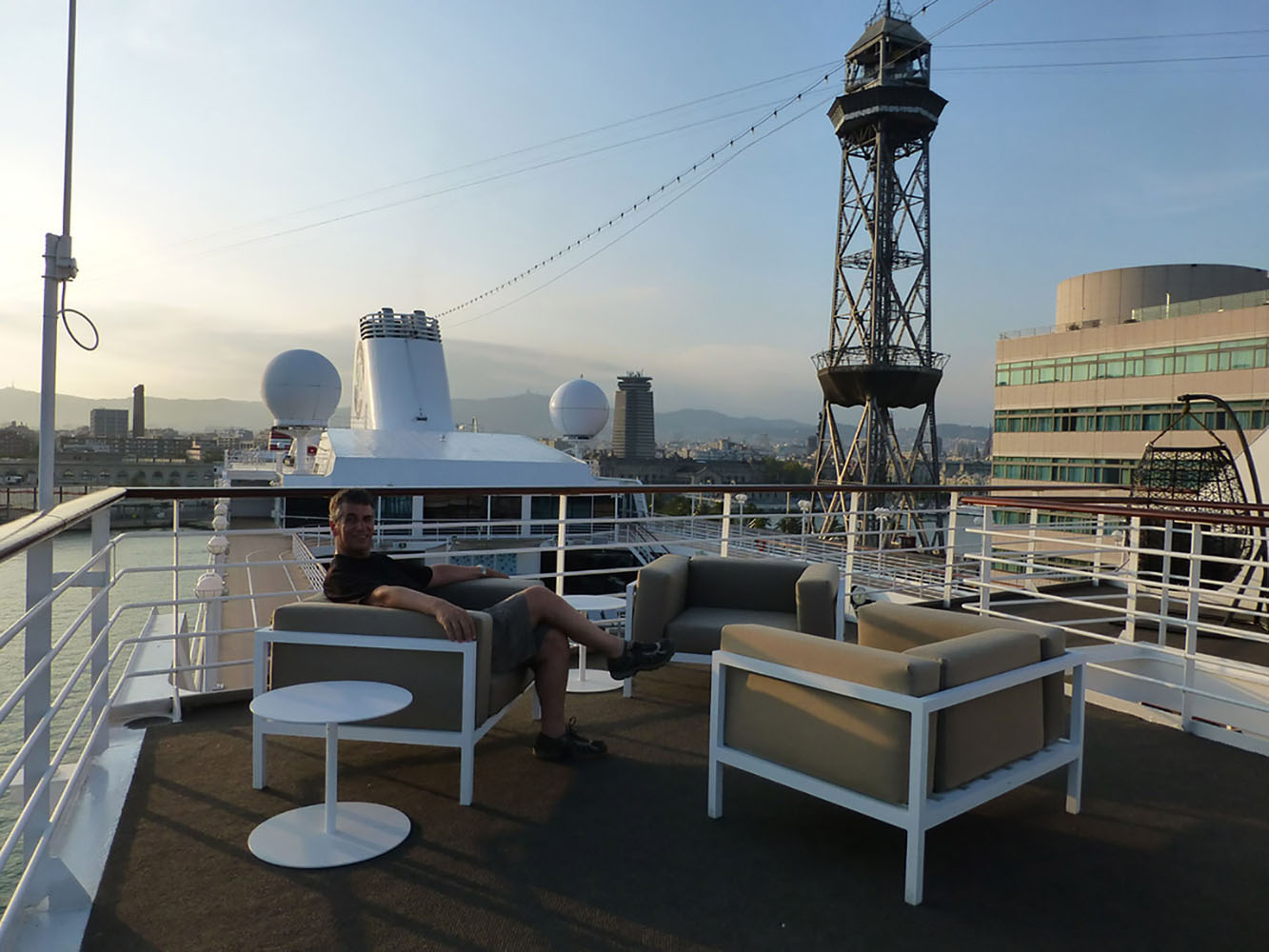 Rob relaxing on Journey’s new furniture in the shadow of Las Ramblas.