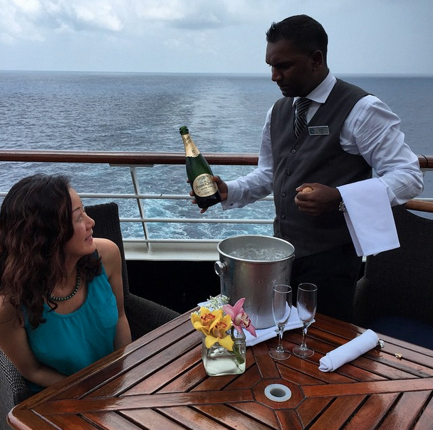 Afternoon bubbly in the Bay of Bengal during a luxury voyage with Azamara.