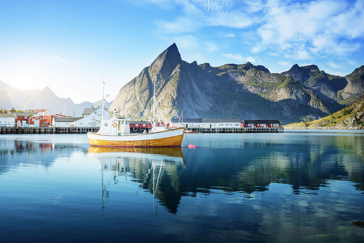 A fishing boat in a coastal Norway town.