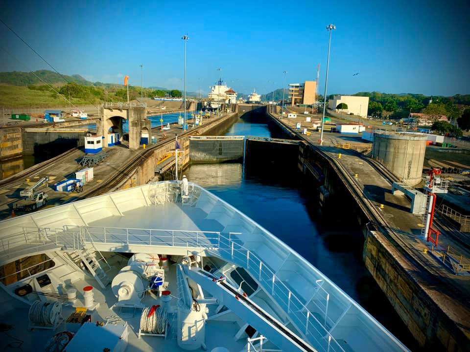 The Azamara Pursuit makes its way through the Panama Canal