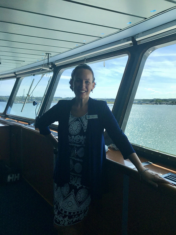 Amanda Poulson on the bridge of a ship