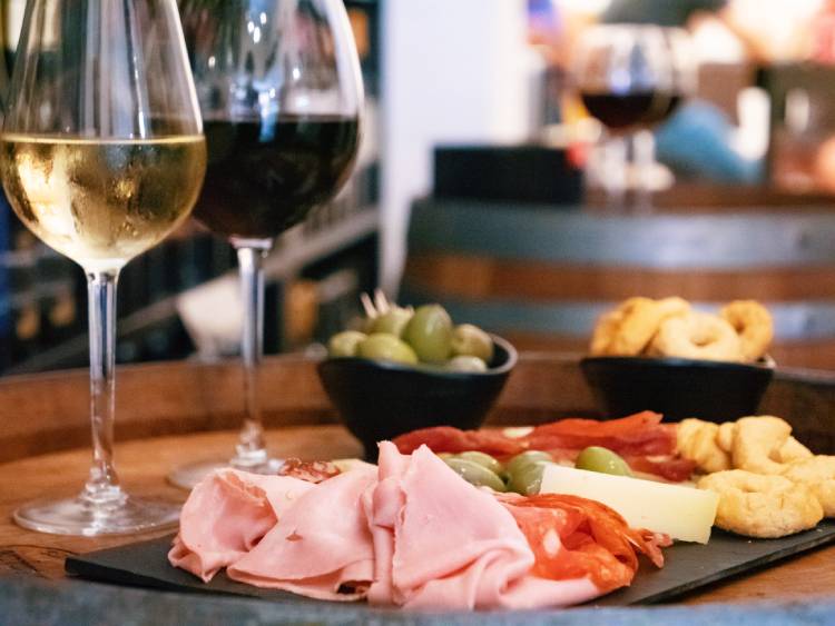 Glasses of wine with food