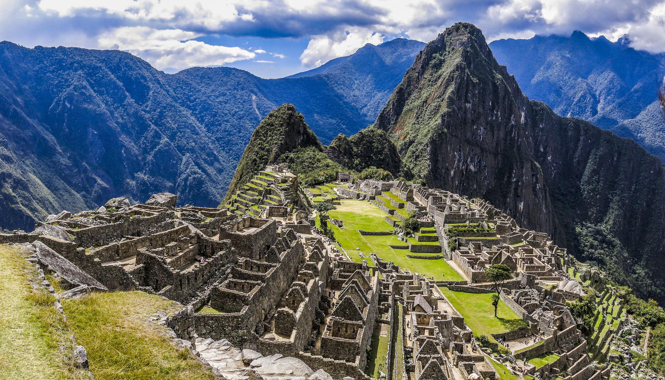 The archeological site of Machu Picchu with mountains in the background