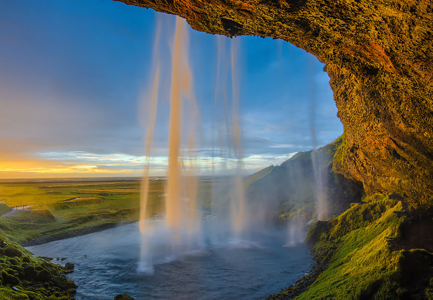 Waterfall and sunset in Iceland