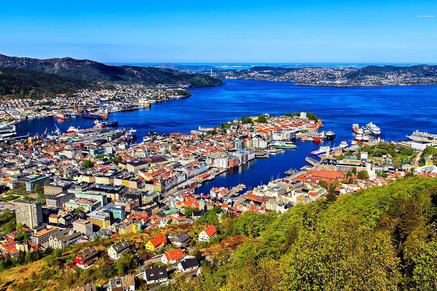 Bergen, Norway is a charming town. Head to the top of the mountain for great views.