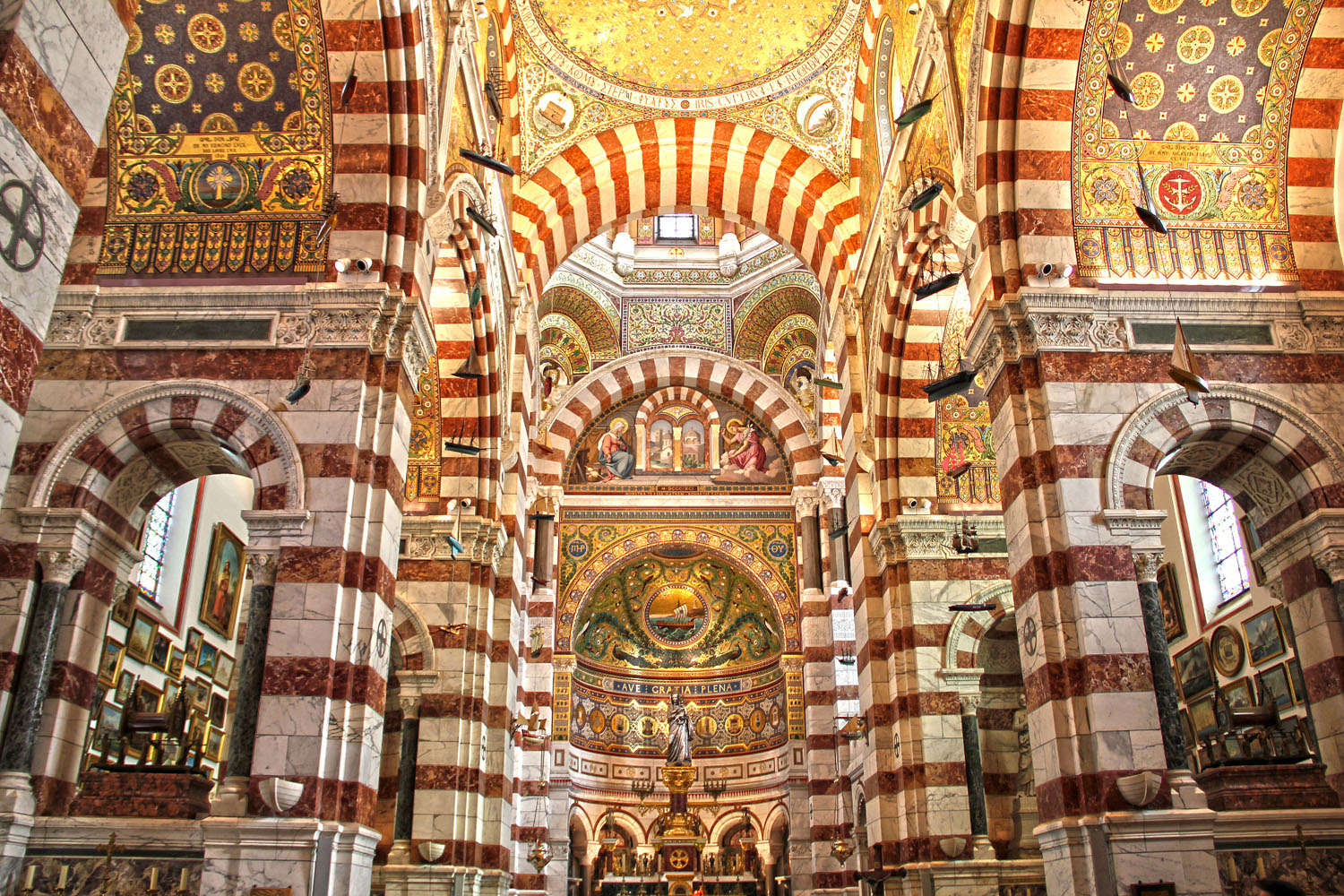 Inside the Notre-Dame de la Garde basilica in Marseilles, France.