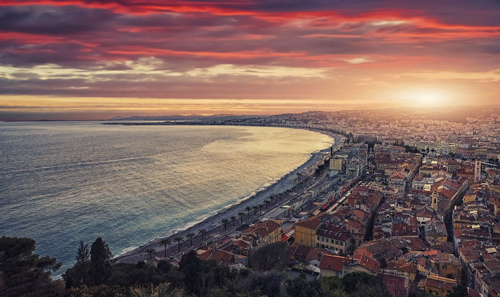 A sunset on the shores of Nice, France
