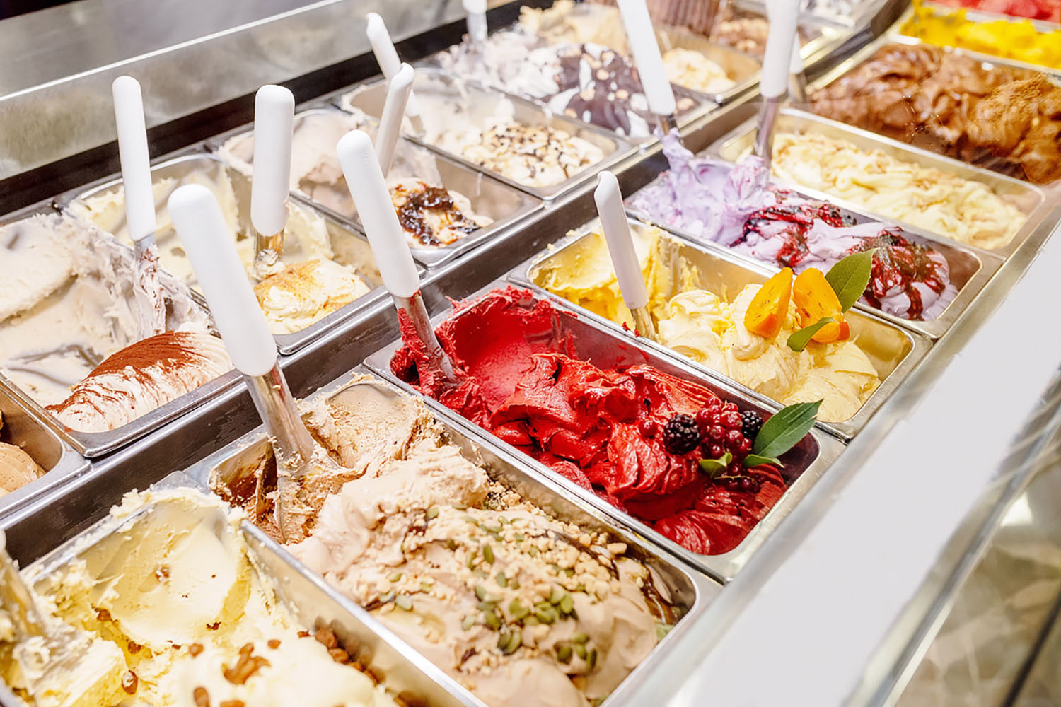 Different flavours of gelato in a parlour