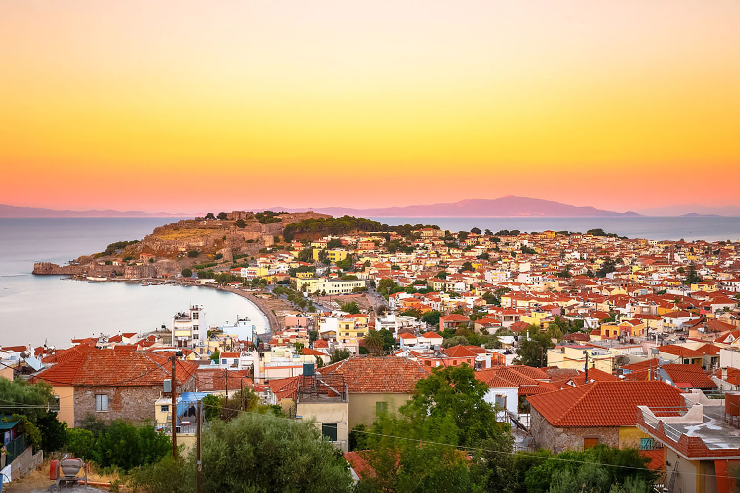 The castle of Mytilene in Lesvos island, Greece in the evening