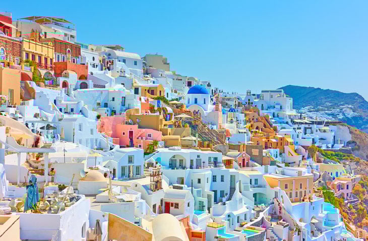 Panoramia of Oia town in Santorini