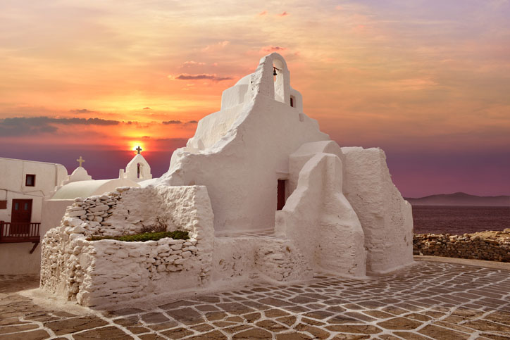 A 14th century Paraportiani Church on the island of Mykonos, Greece