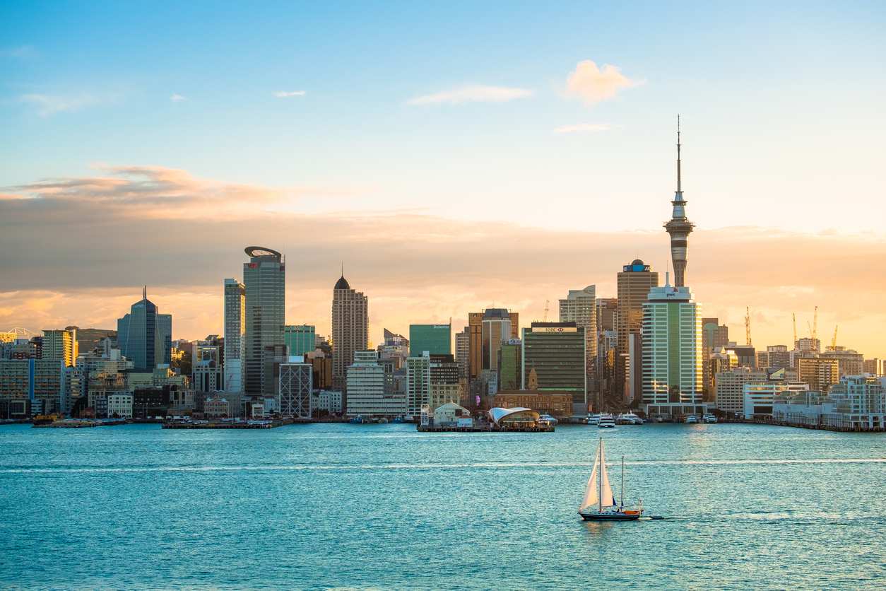 Auckland city skyline before sunset