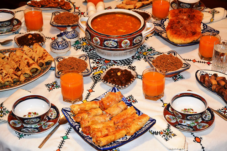 A meal of harira soup after fasting for Ramadan