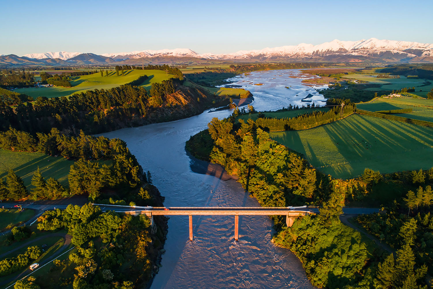 Early sunlight over Waimakariri River
