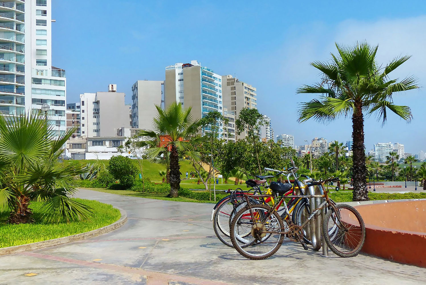 Bicycles for rent in the Miraflores park in Lima, Peru