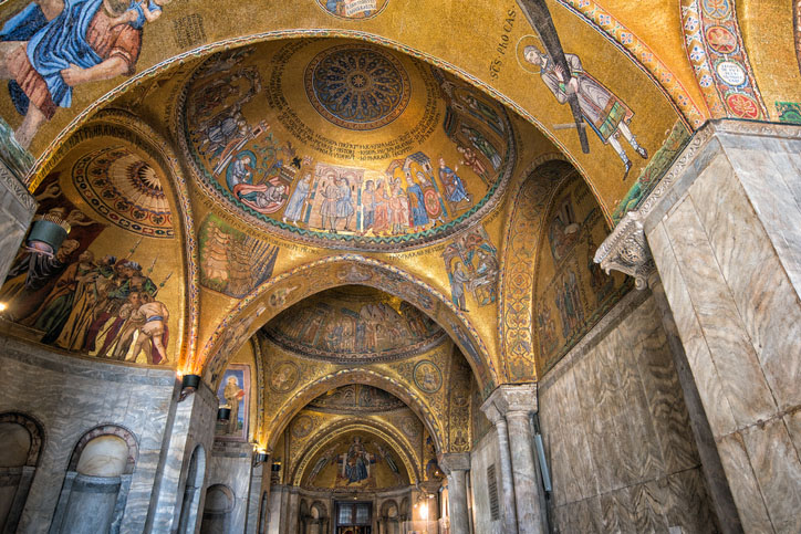 The gold interior of St. Mark's Basilica in Venice.