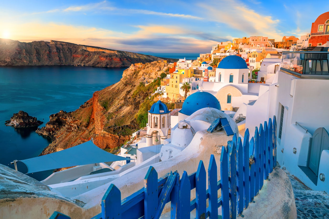 Sunset on the famous Oia city, Greece