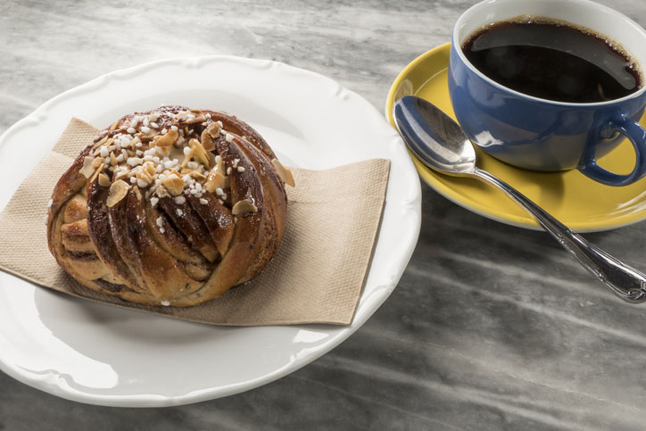 A coffee and a cinnamon bun in Stockholm, Sweden
