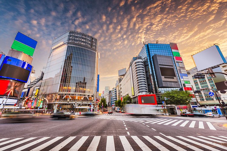 Tokyo, Japan at famous Shibuya Crossing at dawn.