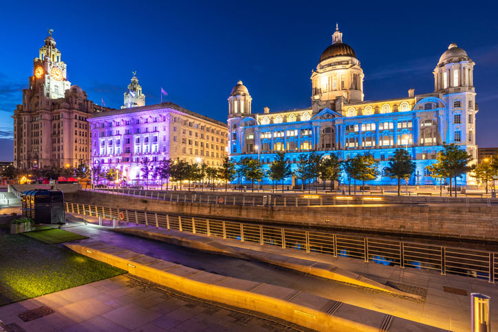 Liverpool Skyline highlighted by the Three Graces