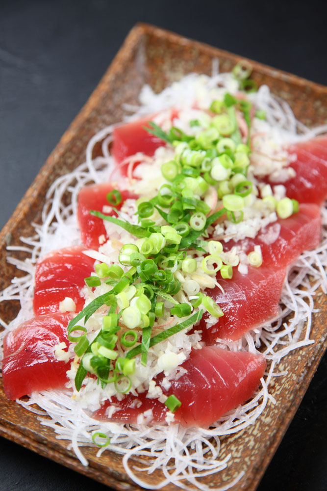 Fresh skipjack tuna sashimi