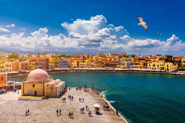 Building in the old Venetian harbor of Chania town on Crete island, Greece