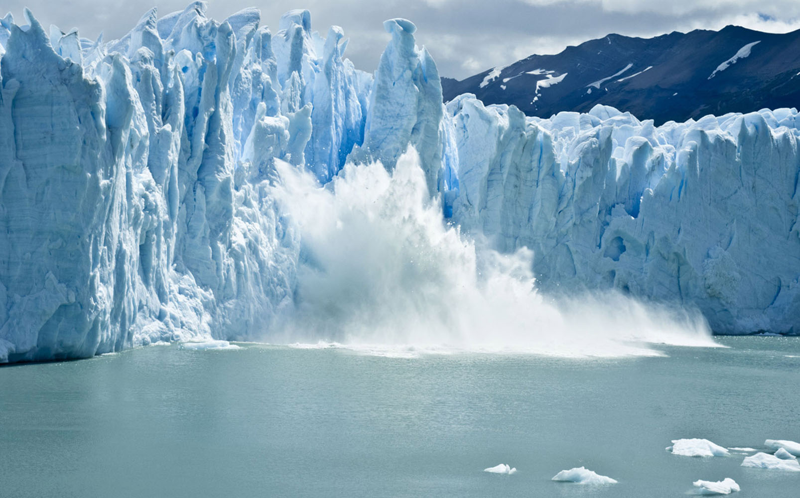 Breaking ice formations falling from Perito Moreno Glacier