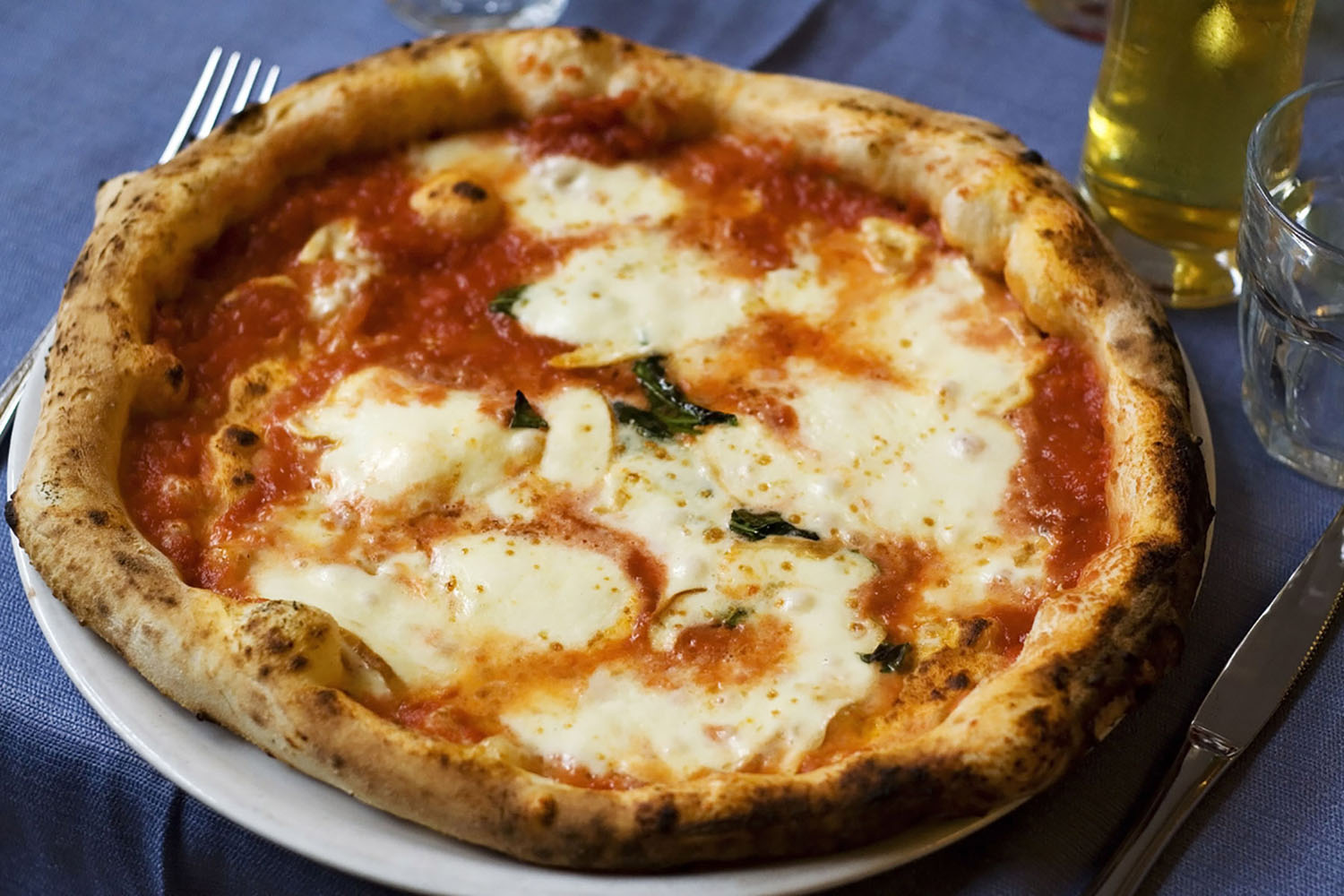 A traditional Neapolitan pizza.