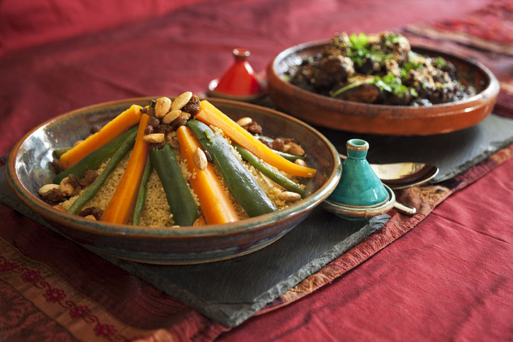 Vegetable couscous and Meat Tagine