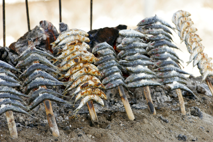 Sardines typically grilled in Malaga, Costa del Sol, Spain