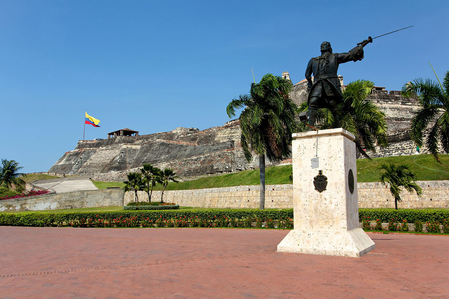 San Felipe de Barajas Castle and Pirate Statue in Cartagena, Colombia