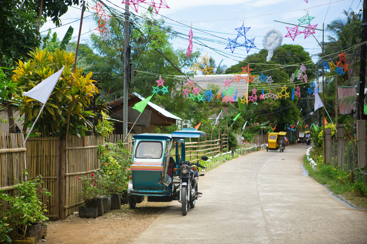Philippino village with traditional Christmas decorations