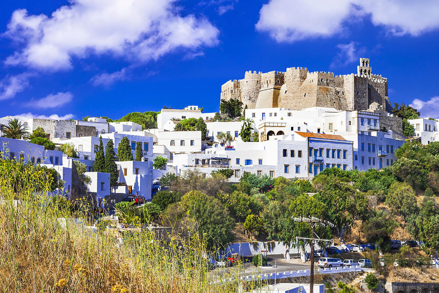 The Monastery of St. John overlooking the town of Patmos, Greece